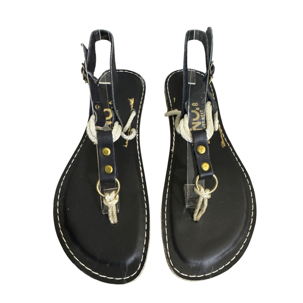 Kino Key West Womens Leather Rope Thong Sandals Black White Size‎ 8 Handcrafted
